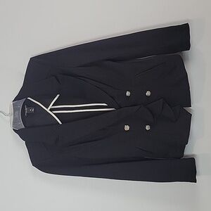 WHBM black double breasted silver buttons ruffle blazer size 8P